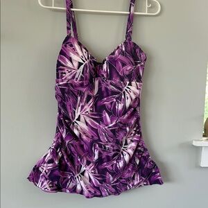 Purple Leaf Print Swimsuit